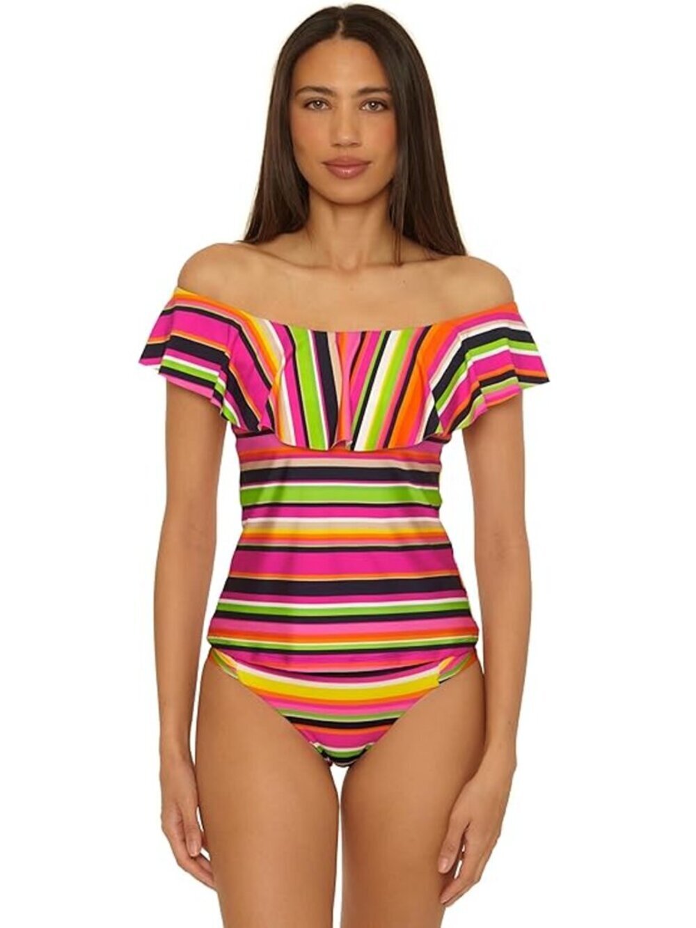 NWT New Trina Turk Ruffle Off Shoulder Swimsuit Top Only In Monaco Size 8
